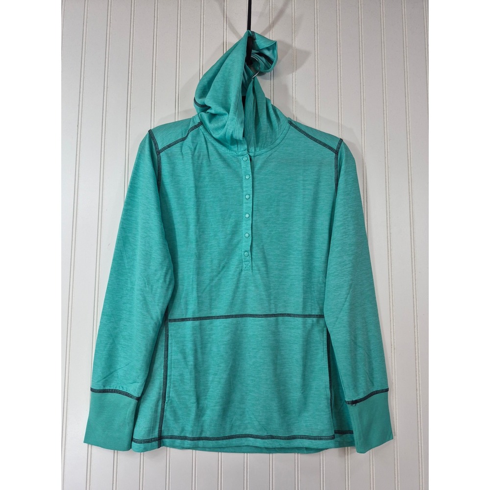 Kate Lord Performance Teal Heathered Snap Hoodie Kangaroo Pocket Large Active